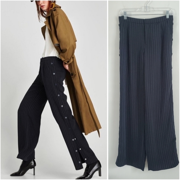 Zara Pants & Jumpsuits Zara Trafaluc Collection Pinstripe Side Snap